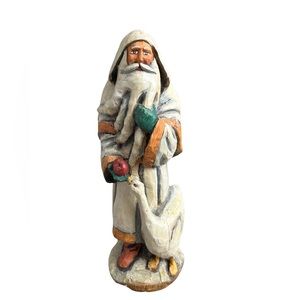 Handcrafted Silvestri Wooden Santa with Goose | Christmas Decor | Vintage Santa